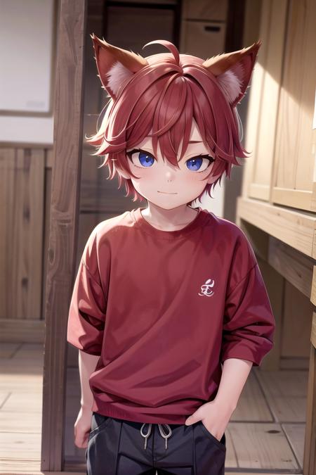 <lora:aki_sd_v10:0.5>,1boy, aki, crimson hair, animal ears, masterpiece, ultra detail