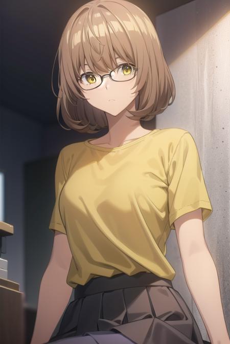 aokiyuriko, <lyco:aokiyuriko-lyco-nochekaiser:1>, 
aoki yuriko, short hair, brown hair, bangs, (yellow eyes:1.5), glasses,
BREAK skirt, shirt, short sleeves, pantyhose, black pantyhose, frills,
BREAK looking at viewer, 
BREAK indoors,
BREAK <lyco:GoodHands-beta2:1>, (masterpiece:1.2), best quality, high resolution, unity 8k wallpaper, (illustration:0.8), (beautiful detailed eyes:1.6), extremely detailed face, perfect lighting, extremely detailed CG, (perfect hands, perfect anatomy),