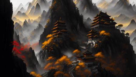 ancient chinese style landscape painting, yellow paper color, painted with black and white ink, extremely sharp old paper detail, high paper detail, high line detail, high resolution, ultra high quality, raw, 8k image, extremely high color detail, intricate, epic composition, cinematic lighting, masterpiece, bold complimentary colors. stunning masterfully illustrated by artgerm and range  chinese style landscape painting, yellow paper color, painted with black and white ink, extremely sharp old paper detail, high paper detail, high line detail, high resolution, ultra high quality, raw, 8k image, extremely high color detail, intricate, epic composition, cinematic lighting, masterpiece, Artstation, Sergey Svistunov, hyperrealistic