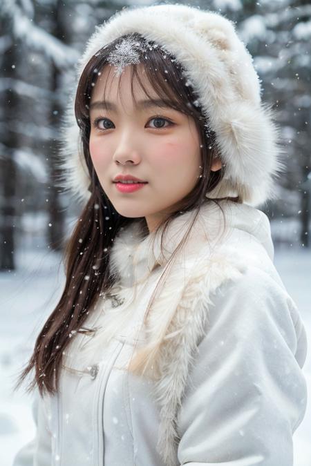 (upper body:1.2), nikon RAW photo, 8k, Fujifilm XT3,masterpiece, best quality, realistic, ultra detailed, extremely detailed face, natural lighting, solo,1girl, standing, white snow witch, wearing eskimo, snow, snowflakes, ((photorealistic:1.4)), asymmetrical long hair, (detailed oily skin), (detailed face), (detailed background :1.1),