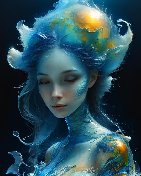 beautiful female water elemental, (made of water:1.9), (transparent:1.8), (translucent:1.7), (emerging from blue ocean:1.6), colorful organic bioluminescent patterns, hyperrealistic, ultra resolution, professional photo, Jean-Baptiste Monge Style page 3 <lora:add-detail-xl:0.8>  <lora:xl_more_art-full_v1:0.5>  <lora:Jean-Baptiste Monge Style:0.9>