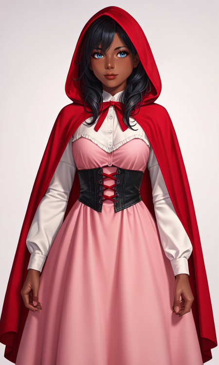 Little Red Riding Hood, 1girl,red capelet,hood,cross-laced clothes