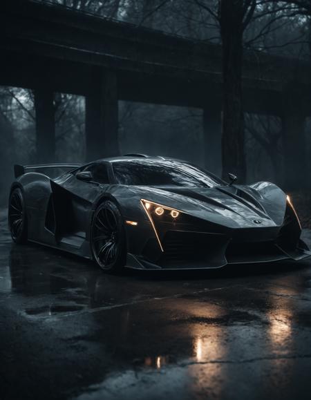 Horror-themed <lora:Andrew Law CLIP-000005:1>,automotive photography,car photography,cinematic lighting photography,behance. polished,render of futuristic supercar,art style of Andrew Law, . Eerie, unsettling, dark, spooky, suspenseful, grim, highly detailed