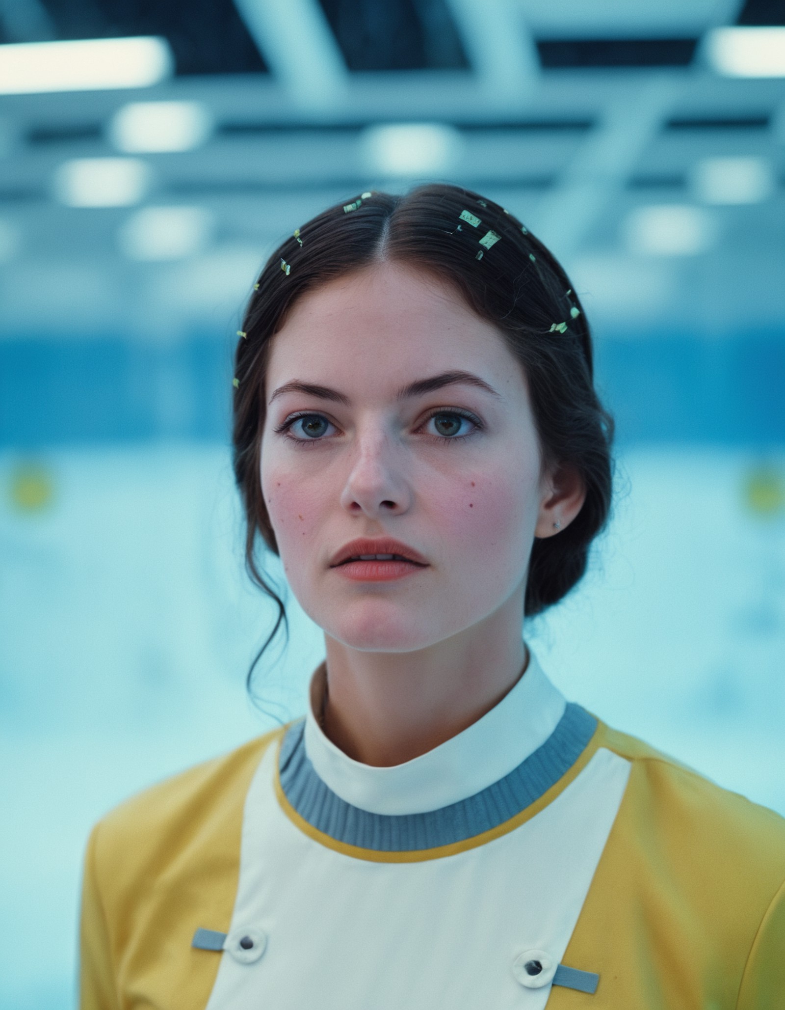 cinematic photo analog style portrait of an ((ohwx woman)) , wes anderson movie, still from stanley kubrick movie  <lora:f...