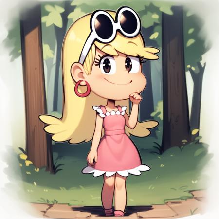 leni loud blonde hair long hair pink dress earrings eyewear on head hoop earrings sandals