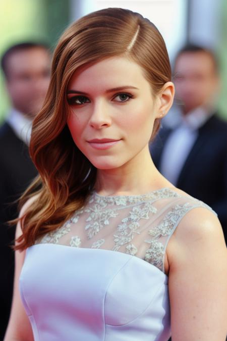 photo of a KateMara2, smile, teeth, simple background, detailed face, intricate, blue dress, body, elegant, sharp focus, photo by, soft lighting, masterpiece, detailed face, beautiful ,