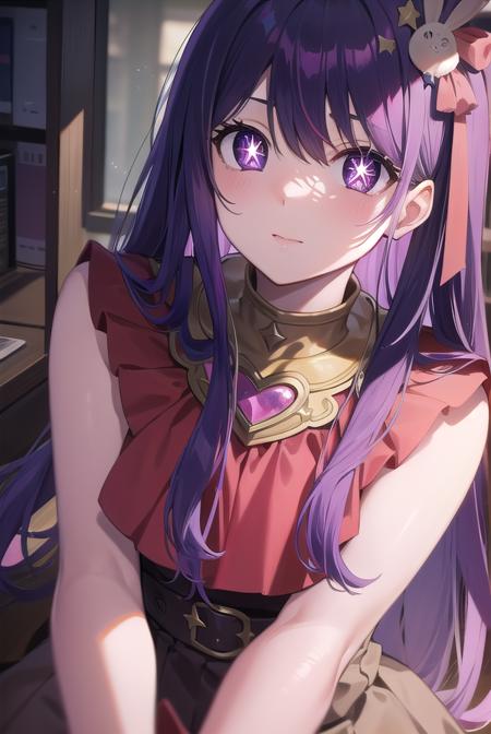 aihoshino, <lora:aihoshino-lora-nochekaiser:1>,
ai hoshino, hair between eyes, hair ornament, hair ribbon, long hair, one side up, (purple eyes:1.1), purple hair, rabbit hair ornament, (star-shaped pupils:1.5), symbol-shaped pupils,
BREAK belt, black belt, brooch, dress, pink dress, frilled dress, frilled gloves, frills, gloves, heart brooch, idol, idol clothes, jewelry, pink gloves, red ribbon, ribbon, turtleneck dress,
BREAK looking at viewer,
BREAK indoors,
BREAK <lyco:GoodHands-beta2:1>, (masterpiece:1.2), best quality, high resolution, unity 8k wallpaper, (illustration:0.8), (beautiful detailed eyes:1.6), extremely detailed face, perfect lighting, extremely detailed CG, (perfect hands, perfect anatomy),