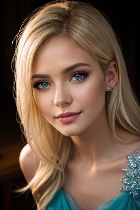 Elsa, beautiful detailed eyes, (medium length hair:1. 3), (eyelashes:1. 2), best quality, 16K, (HDR:1.4), high contrast, bokeh:1.2, cinematic lighting, sidelighting, Exquisite details and textures, cinematic shot, (Bright and intense:1.2), ultra realistic illustration, a view from above, blonde hair, (a charming smile:0.8),