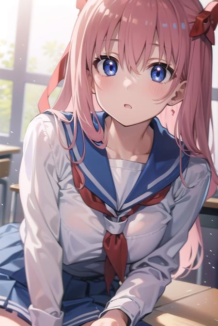 nodokaharamura, <lora:nodokaharamurapruned:1>,
nodoka haramura, blue eyes, hair bow, long hair, pink hair, bow,
BREAK blue skirt, kiyosumi school uniform, pleated skirt, school uniform, serafuku, skirt,
BREAK looking at viewer,
BREAK indoors, classroom,
BREAK <lora:GoodHands-vanilla:1>, (masterpiece:1.2), best quality, high resolution, unity 8k wallpaper, (illustration:0.8), (beautiful detailed eyes:1.6), extremely detailed face, perfect lighting, extremely detailed CG, (perfect hands, perfect anatomy),