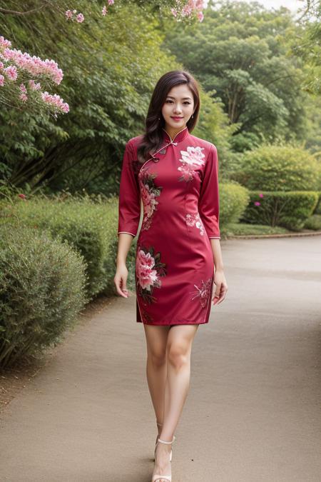 detailed, beautiful, cute, full body shot, scenic view, professional photo, <lora:Detail Slider V2 By Stable :0.4>
<lora:China Dress By Stable Yogi:1> maroon, short china dress, floral print