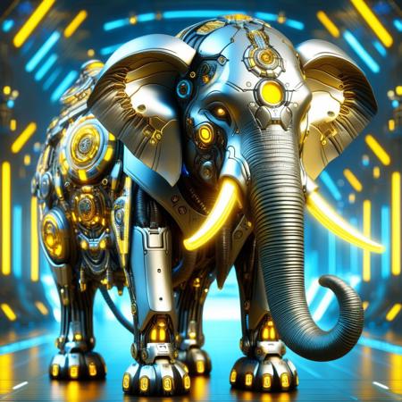 DonMX3n0T3chXL, a cyber elephant, masterpiece, best quality, highly detailed, sharp focus, dynamic lighting