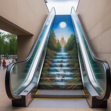 masterpiece, best quality, escalator, city park, sump,corbel, escalator-art<lora:escalator-art:0.5>