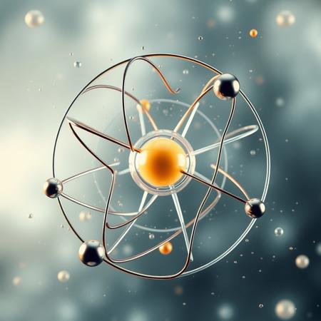 3d atoms colliding together, electrons on orbits, nucleus