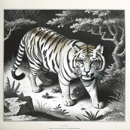 <lora:monograph_v1:0.5> (a detailed drawing of  a wild tiger :1) , detailed illustration ,8k,(cute),  <lora:monochrome :0.5>