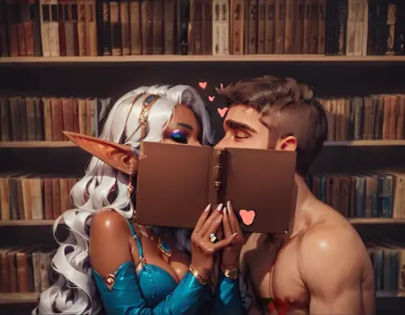 kiss behind book