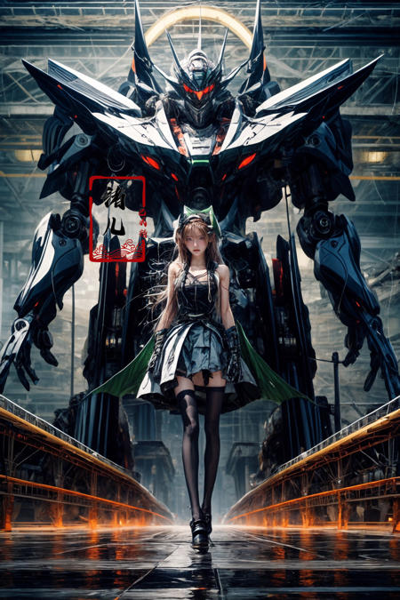 Mecha(dramatic, gritty, intense:1.4),masterpiece, best quality, 32k uhd, insane details, intricate details, hyperdetailed, hyper quality, high detail, ultra detailed, Masterpiece, super vista,
Epic CG masterpiece, Asuka Langley Soryu,hdr,dtm, full ha, in the style of mecha anime, like a god The dancing long knife charging forward battlefield, the burst meteor, the fierce battle of fighting with his life, 8K, ultra detailed graphic tension, dynamic poses, stunning colors, 3D rendering, surrealism, cinematic lighting effects, realism, 00 renderer, super realistic, full - body photos, super vista, super wide Angle, HD
Factory, machinery, luminescence, light pollution, cyberpunk
1girl, solo,(masterpiece), (best quality), mecha,battle, glowing, night,  science_fiction, signat,(Armor rusted:1.2)(At night:1.1),(white hair:1.1)(Optical wing deployment:1.5),
(Light pollution, laser sword in hand:1.2) (Slim body, long legs:1.1)mecha musume, flying, floating, skinny, thrusters, heavy weapon, cannon,Realistic light, high-precision shadows,ray tracing,8k,3d,Realistic style,Attack action, dynamic perspective,Very detailed detail, very nice texture,white,Collapsed house,(more drone:1.1),Floating cannon,(War damage:1.1), mechanical arms, headgear,
full body,Realistic skin, realistic light and shadow, Exposed collarbone, exposed shoulders{an extremely delicate and beautiful girl}(Combat posture:1.3),(ruins battlefield:1.5),light,3d,Unreal 5(Mechanical parts emit light:1.3)(light pollution:1.3)sweat(long legs:1.3),( very long hair:1.3),(Damaged clothes:1.3)tear,(injured:1.2),(There is a halo behind:1.1),Lens Halo,(very long Mechanical skirt:1.8),(very long mechanical cape:1.1),
Facing the audience,(Raising the weapon in hand:1.1),(messy hair:1.2), (Is attacking the audience with a weapon in hand:1.1)black clother,( wet hair:1.4)(Black transparent pantyhose:1.1)(light anger:1.1)(More halos:1.5)(Floating cape and skirt:1.1)(evil smile:1.1), (red ribbon),(Blood on face:0.8),
<lora:~Q?-g:u2 Mecha:0.8>