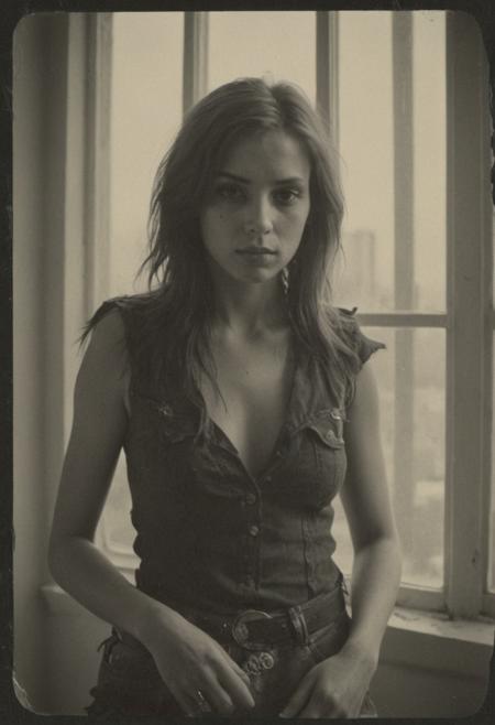 realism, epic world, brutal rocker chick near the window, faded film, desaturated old photo, award winner art, 35mm photo, grainy, vignette, (vintage), lomography, stained, highly detailed, found footage, highly detailed, volumetric, dramatic lighting <lora:detailed_hands:1> <lora:Old_Photo_XL_V1:0.2>