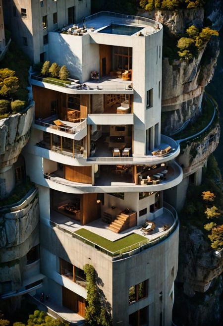 (A Cross-section of a building, sections view,:1.4), 
(on a rocky coast, half embedded in the cliff, small waterfall:1.2), 
(architectural masterpiece, inspired by Lebbeus Woods,  Jean Prouv, Neil Denari, Pierre Chareau:1.2), 
aerial view of an incredibly tall, enchanted renaissance tower made of white to grey limestone, surrounded by ominous woods, rock cliffs, dark fantasy, sunset, architecture, masterpiece, high detail, crisp focus, depth-of-field, (intricate details, masterpiece, best quality:1.4),  (avant-garde, future, reality, science fiction, photorealistic), (modern architecture:1.2), (Ultra Realistic, Photography, composition, Architecture Sales Photography, Ultra High Resolution, Cinematography, High Resolution Image:1.1), (dramatic lighting, direct sunlight, ray tracing, clear shadow:1.1), [:traffic|windows|railing|stair|balcony|terrace|crowd|Sidewalk|vehicle|trees|equipment| detailed signal_details:0.7], [:marble|granite|lbrick|tile|metal|concrete|glass|foliage_material texture:0.7], (real landscape:1.1), (blurred background:1.0), [buildings|BREAK|trees|BREAK|Crowd|buildings|BREAK|trees|BREAK|Crowd|buildings|BREAK|trees|BREAK|Crowd:0.7], (background, more_details:0.3)
great lighting, clear, xtower, industrialbuilding, extrusionbuilding