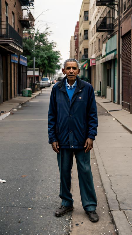 Barack Obama, old man, whole body, full body in frame, African old man as a very poor man, beggar, ragged clothes, begging in New York, The Bronx, walking in a very dirty street, dirty city, crying in pain, whole body, full body in frame, detailed background, highly detailed face, extremely detailed, high quality, best quality, looking at viewer