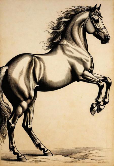 ha horse seen from the side drawn by Leonardo da Vinci. ink drawing on paper  v 5.2