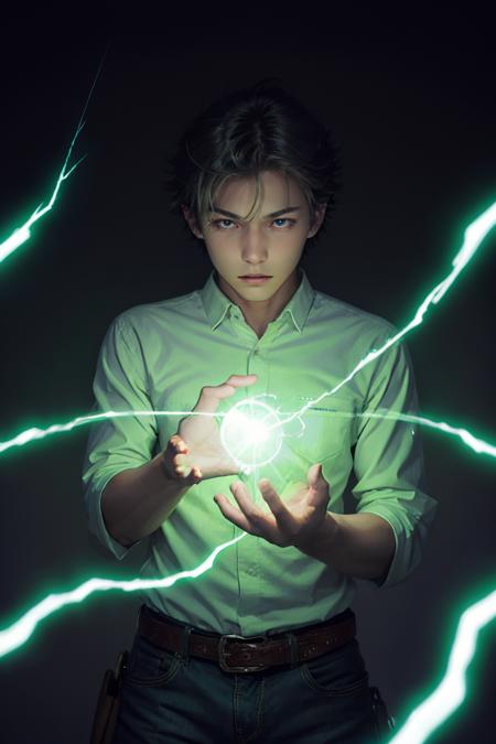 [color]+ electricity [color]+ aura [color] lightning condense energy in his hands energy ball