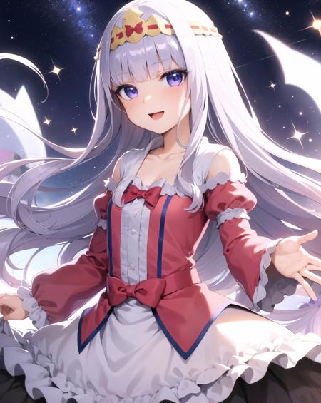 masterpiece, high quality,best quality,
expressionless,<lora:aurora-01:1>
princess dress, aurora, 1girl, solo, looking at viewer, blush, smile, open mouth, collarbone, upper body, :d, sparkle, v, frilled sleeves, double v, v over eye, sunburst