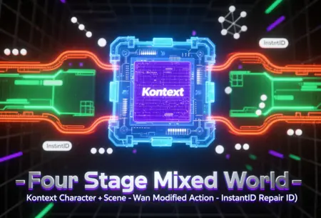 Four Stage Mixed World - Kontext Character + Scene - Wan Modified Action - InstantID Repair ID