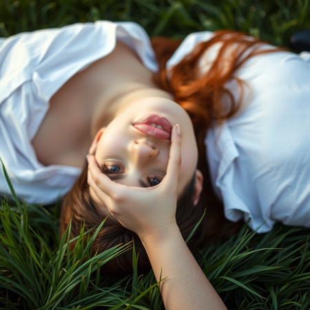woman lying on grass in SD3 style