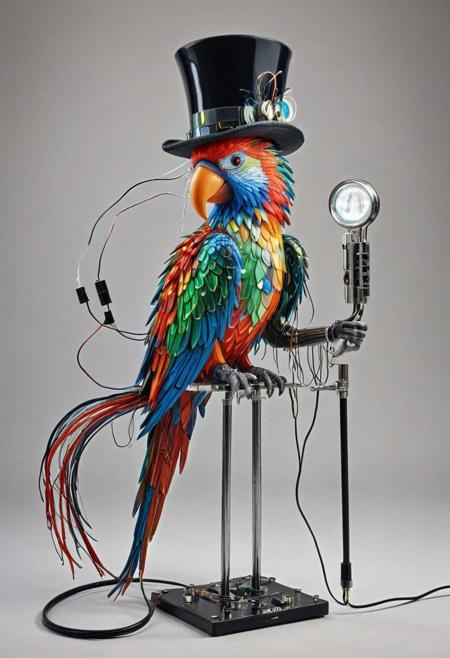 embedding:lazmpos, Transistors, LED, colorful LED lights, RGB lights, red green and blue parrot, art deco, top hat, cane, monocle,RetroBG