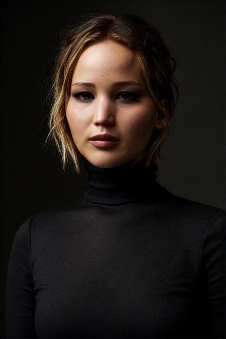 closeup portrait photo of jenilaw, wearing a black turtleneck, epic character composition, by ilya kuvshinov, alessio albi, nina masic, sharp focus, natural lighting, subsurface scattering, f2, 35mm, film grain,