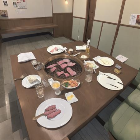 masterpiece, best quality, ultra-detailed, illustration,
smokeless_roaster, grill, japan, scenery, table, chair, restaurant, indoors, light, lamp, door, yakiniku, realistic, photo background, photo (medium)
 <lora:smokelessroaster_V21:1>