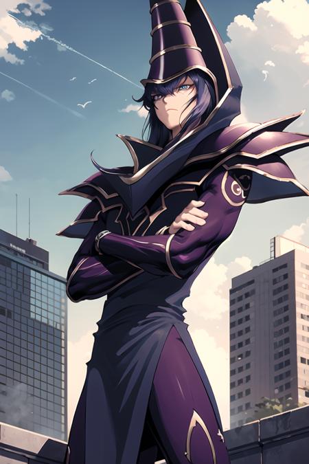 ygodm armor helmet robe purple hair blue eyes scepter