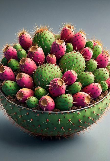bowl of fruit, <lora:Prickly Pear Style v1:1>, Prickly Pear Style,
