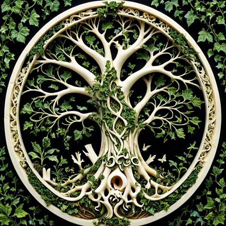 The tree of life made out of bone, moss and ivy growing on it, beautiful, Masterpiece,
