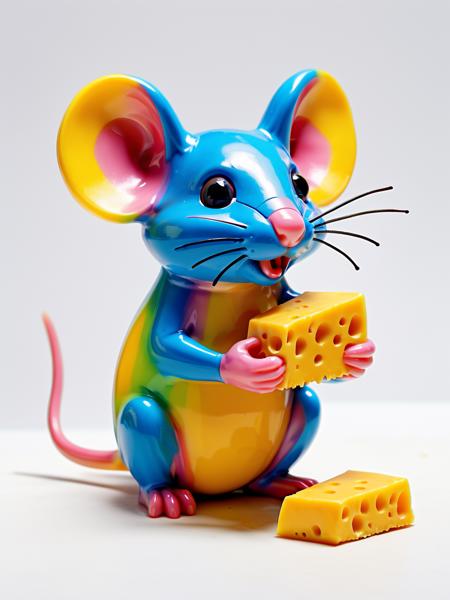 ais-colorfulplastic mouse eating cheese <lora:Colorful_Plastic_SDXL:1>