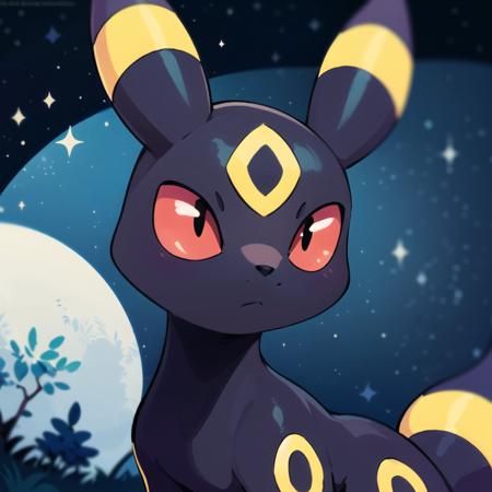 centered, award winning photo, (looking at viewer:1.2), |  Umbreon_Pokemon, |starry night, moon, | bokeh, depth of field, cinematic composition, | <lora:Umbreon_Pokemon_AnyLora:0.8>