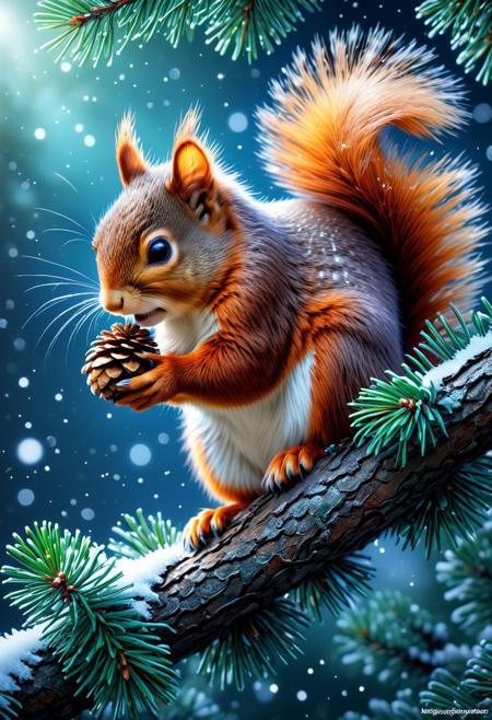 close up, a happy squirrel in a pine tree, with a magical pine cone, Miki Asai macro photography, hyper detailed, trending on artstation, sharp focus, photo studio, intricate details, highly detailed, outer space, vanishing point , super highway, high speed, digital rendering, digital painting, beep, Noah Bradley, Cyrille Roland, Ross Tran, trending on artstation very realistic photography