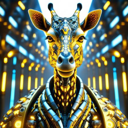 DonMX3n0T3chXL, a cyber giraffe, masterpiece, best quality, highly detailed, sharp focus, dynamic lighting