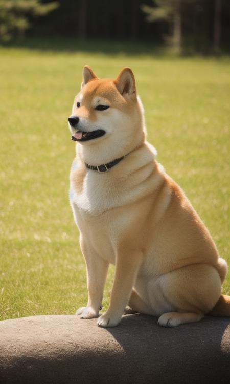 close up photo of a shiba, forest, haze, halation, bloom, dramatic atmosphere, centred, rule of thirds, 200mm 1.4f macro shot ,<lora:shiba_v2:0.5>