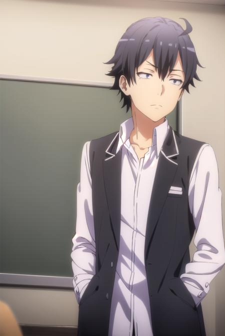 hachimanhikigaya, <lora:hachiman hikigaya s3-lora-nochekaiser:1>,
hachiman hikigaya, black hair, ahoge, male focus, (black eyes:1.5),
BREAK shirt, school uniform, jacket, white shirt, collared shirt, pants, open jacket, black jacket, black pants, blazer, sobu high school uniform,
BREAK indoors, classroom,
BREAK looking at viewer, (cowboy shot:1.5),
BREAK <lyco:GoodHands-beta2:1>, (masterpiece:1.2), best quality, high resolution, unity 8k wallpaper, (illustration:0.8), (beautiful detailed eyes:1.6), extremely detailed face, perfect lighting, extremely detailed CG, (perfect hands, perfect anatomy),