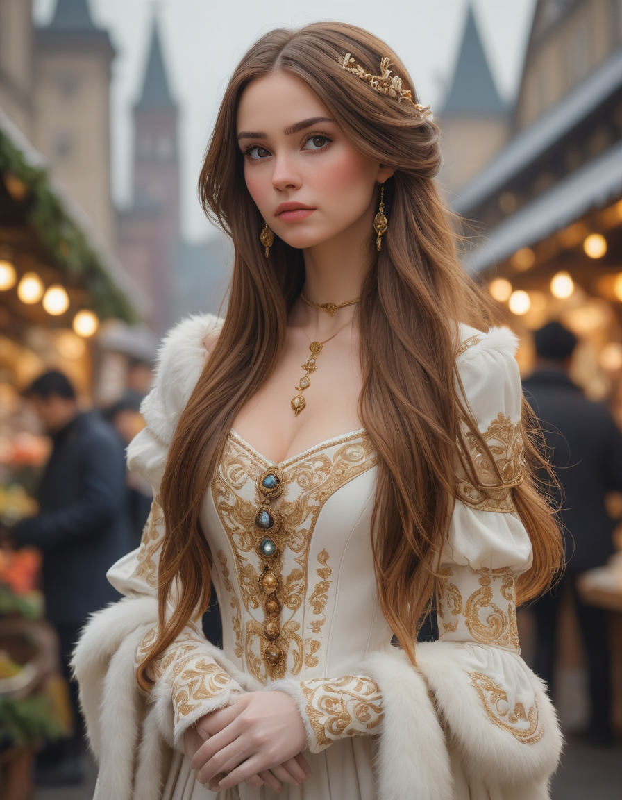 masterpiece__fantasy_art__a_candid_picture_of_a_young_woman_shopping_in_an_outdoor_christmas_market__long_straight_brown_hair__detailed_beautiful_face__white_dress__swirling_gold_design_3935759402.png