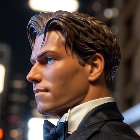 face portrait of maxsteel person using a tuxedo, in blade runner, professional photography, high resolution, 4k, detailed photo,  <lora:maxsteel_52650:1>