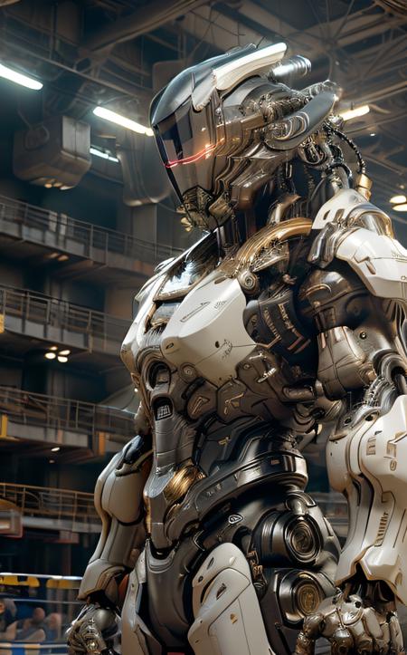 cinematic film still ((bright neon colors)), (top-quality, 8K, masterpiece:1.3) A photo of a sleek, humanoid robot, playing a musical instrument, wearing a stylish jacket, on a modern stage taken with a prime lens highly detailed, detailed skin, dramatic spotlighting <lora:IvoryGoldAIv2:1> ivory gold <lora:Niji:1> mecha . shallow depth of field, vignette, highly detailed, high budget, bokeh, cinemascope, moody, epic, gorgeous, film grain, grainy