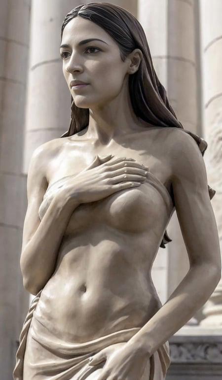 a close up of alexandriaocasiocortez woman statue ((made of stone)) <lora:aoc-1.0:1>