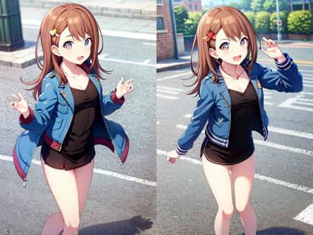 <lora:minori:0.45>, street, jacket, small breasts,