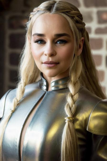 picture, best quality, a middle age woman in an old castle, photo of beautiful EC<lora:EC:1.0>, wearing middle age leather clothes, blonde hair, long braids, make up, metal shiny tiara, torches on the walls, looking at viewer, perfect face, perfect eyes, small eyes, sharp focus, Intricate, High Detail, dramatic, photorealistic, 8k, hdr