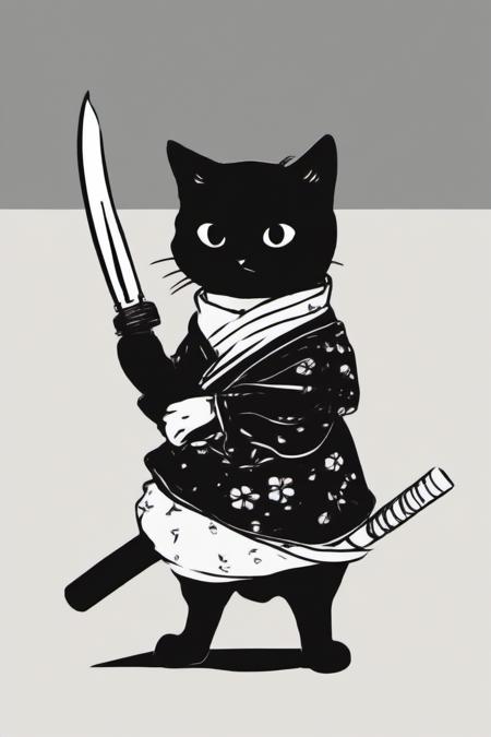 <lora:PE_HighContrastStyleV1:0.8> PEHighContrast,Simple Background, high Contrast, Illustration,Black and White,
Cute Cat Holding a samurai sword