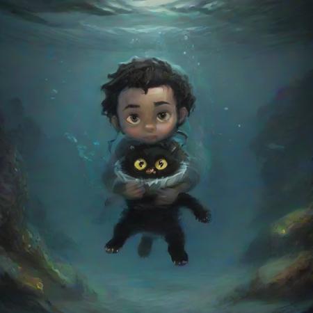 <lora:SDXL_Vanessa Stockard_Sa_May-000011:1>  avatar with a small black cat with jabbo, under water