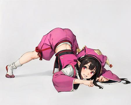 1girl, solo, konaha, hat, japanese clothes, puffy sleeves,, jack-o' challenge, top-down bottom up, smile, socks<lora:jackopose:1> <lora:monster_hunter_konaha-34:0.7>