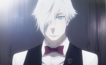 (masterpiece), high quality, highly detailed background, 1boy, solo,
<lora:DeathParadeDecim-v3-03:1>, ChopioDecim, white hair, short hair, hair over one eye, blue eyes, +_+, pale skin, (looking at viewer:1),
outfit_1, bartender, white shirt, collared shirt, black waistcoat, red bowtie,
standing, bar, alcohol, glass, cocktail glass,